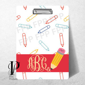 Colorful Pencils Custom Monogram Clipboard